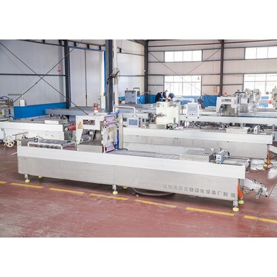 全自動食品真空包裝機械，連續熱成型拉伸膜食品包裝機