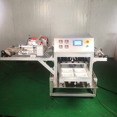 魔芋絲盒全自動封膜機鮮鴨血豆腐封口機4盒豆花豆皮盒裝包裝機電議