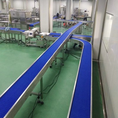 南通不銹鋼轉彎網帶輸送機 藍色網帶輸送機 平板鏈食品生產線定金