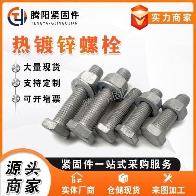 廠家供應熱鍍鋅六角螺栓高強度螺栓8.8級熱鍍鋅螺栓螺母平墊