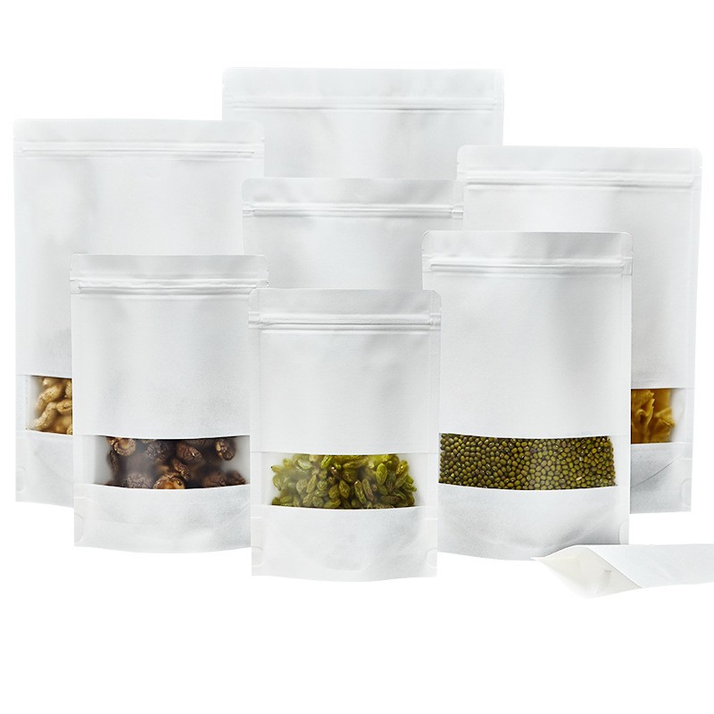 現貨磨砂開窗牛皮紙自封袋 白色牛皮紙自立自封袋 五谷雜糧包裝袋