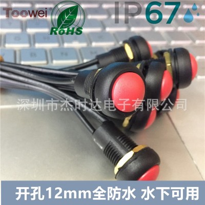 Toowei全防水按鈕開關A4127紅色自鎖帶線水下可用8A125V線長16cm