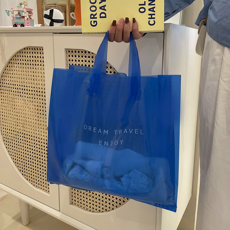 服裝店透明手提袋購(gòu)物包裝袋定logo制童裝袋子衣服打包 塑料袋批發(fā)